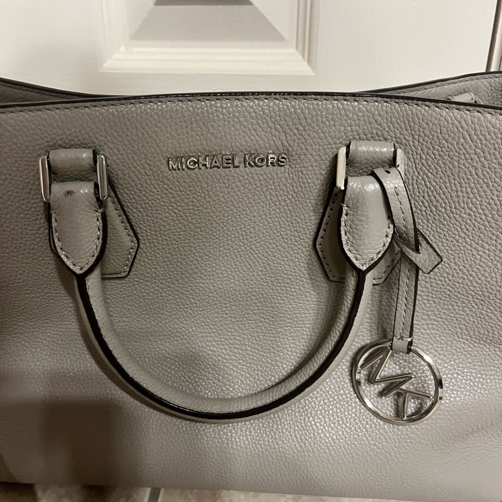 Michael Kors Gray Satchel Pebbled Leather MK Charm